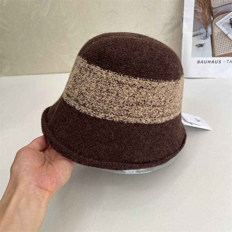 

Двусторонняя шляпа рыбака детская осенне-зимняя теплая шерстяная вязаная шапка с загнутыми краями контрастного цвета M（56-58cm） темно-коричневого