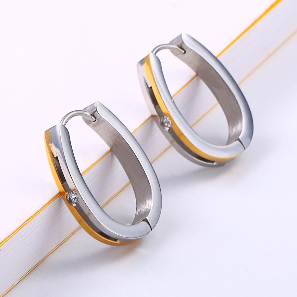 High-End Stainless Steel Square Hoop Earrings with Rhinestones - Elegant Luxury Style