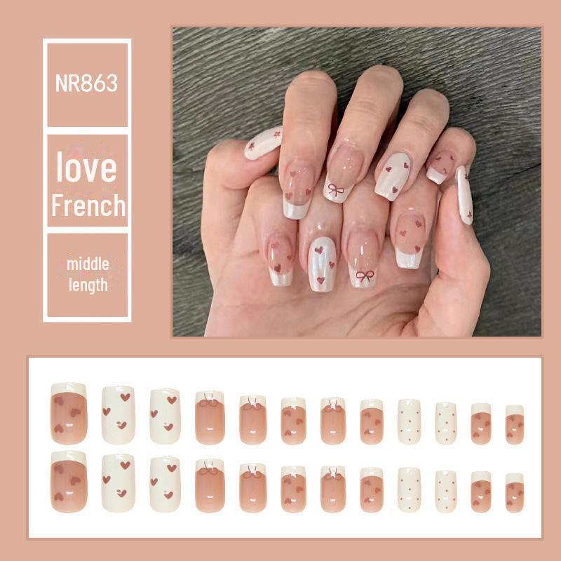 Medium & Long Rectangular T-Shaped Wearable French Cartoon Nail Art Patches - One Size Fake Nails