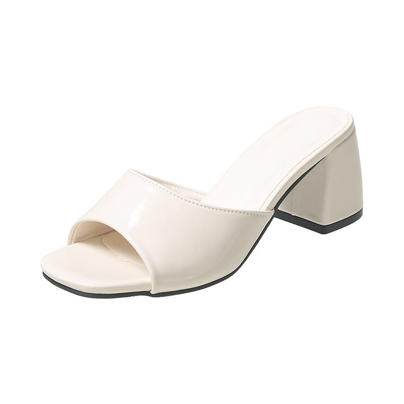 

The 2025 Summer New Women s Square-toed Open-toe Slippers, Casual Thick-heeled Mid-heeled Fashionable One-line Flip-flops 35