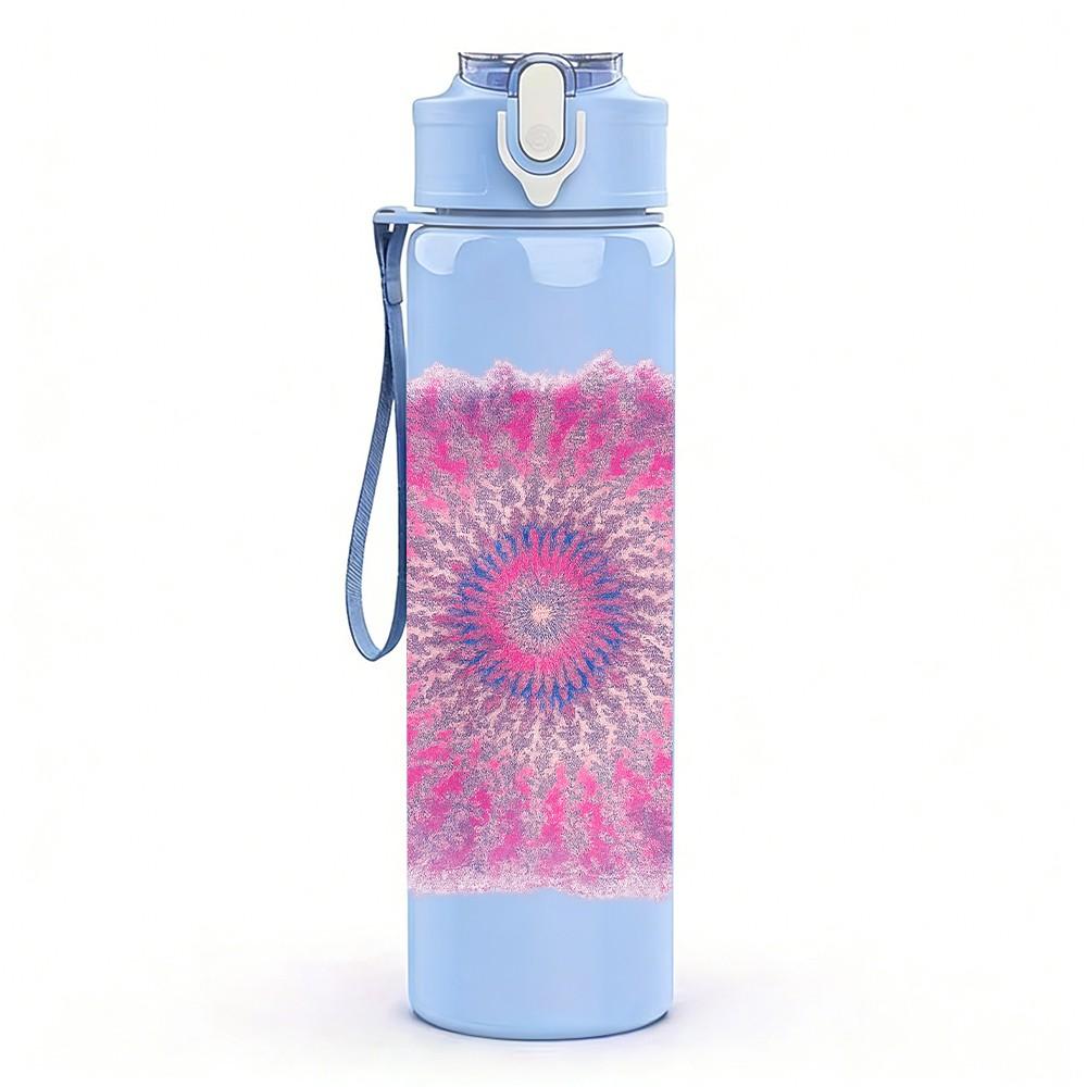 1PC Pink Purple Mandala Circle Art Print 750ml Color Plastic Sports Water Bottle Leakproof Flip Straw Lid Suitable for Sports Office Home Use