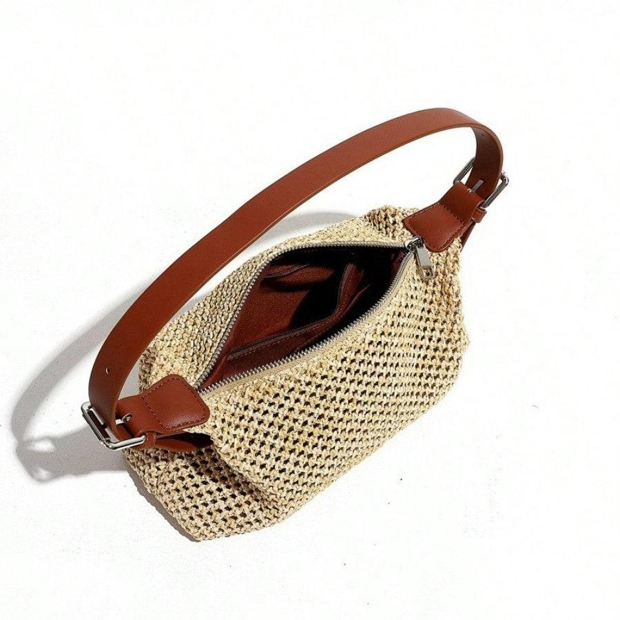 Summer retro shoulder bag underarm straw bag women's crossbody bag versatile casual woven bag vacation beach bag