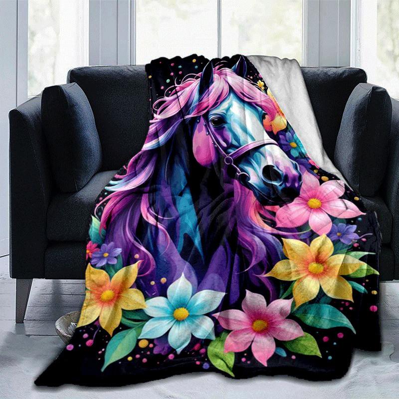 1pc Horse Printing Lightweight Flannel Blanket, Comfortable and Warm Blanket, for Camping Sofa Bed and Couch Office, Suitable for Gift Blanke