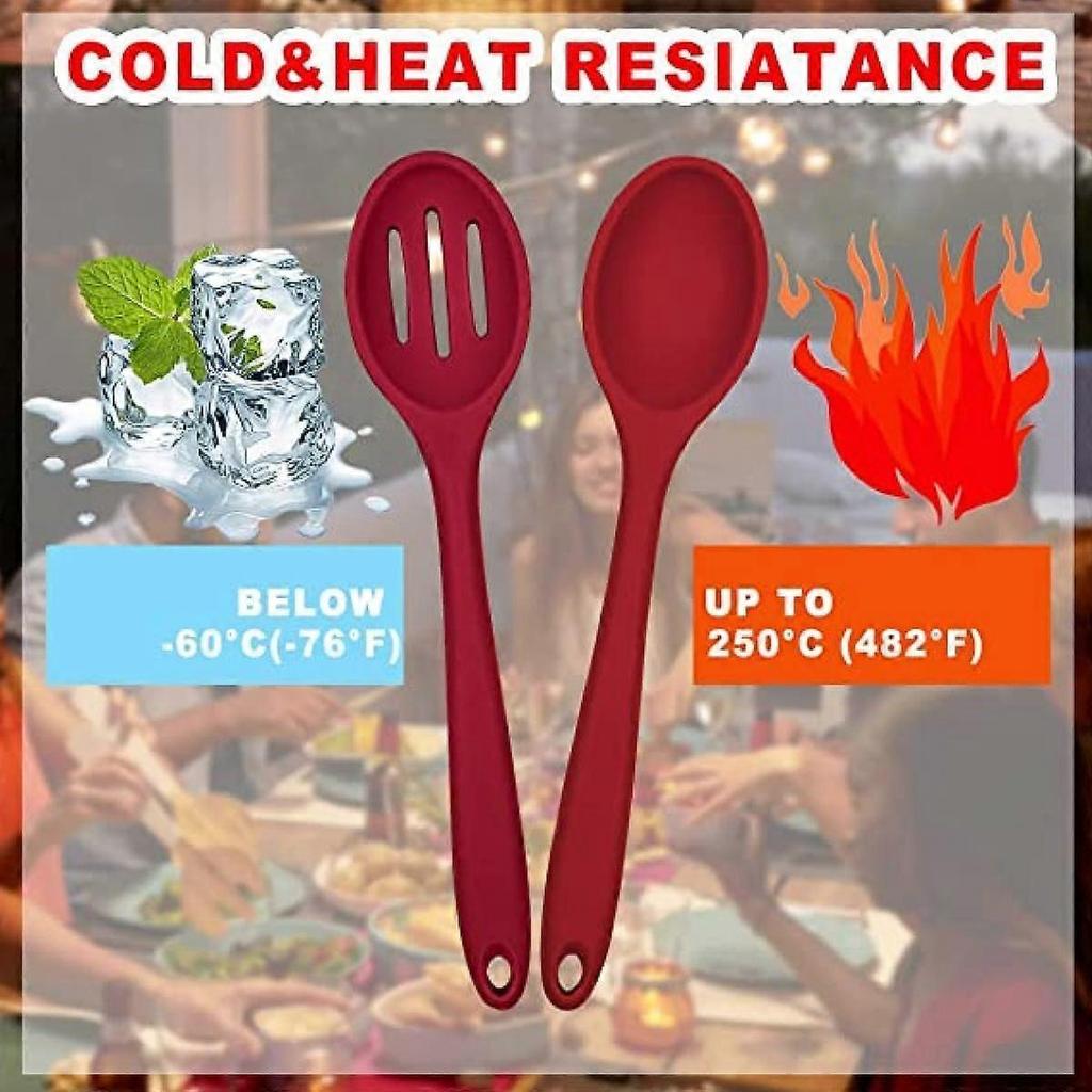 8 Pcs Silicone Cooking Spoon, Slotted Spoon, Mixing Spoon, Heat-Resistant Spoon For Kitchen Cooking, Baking And Stirring Tool
