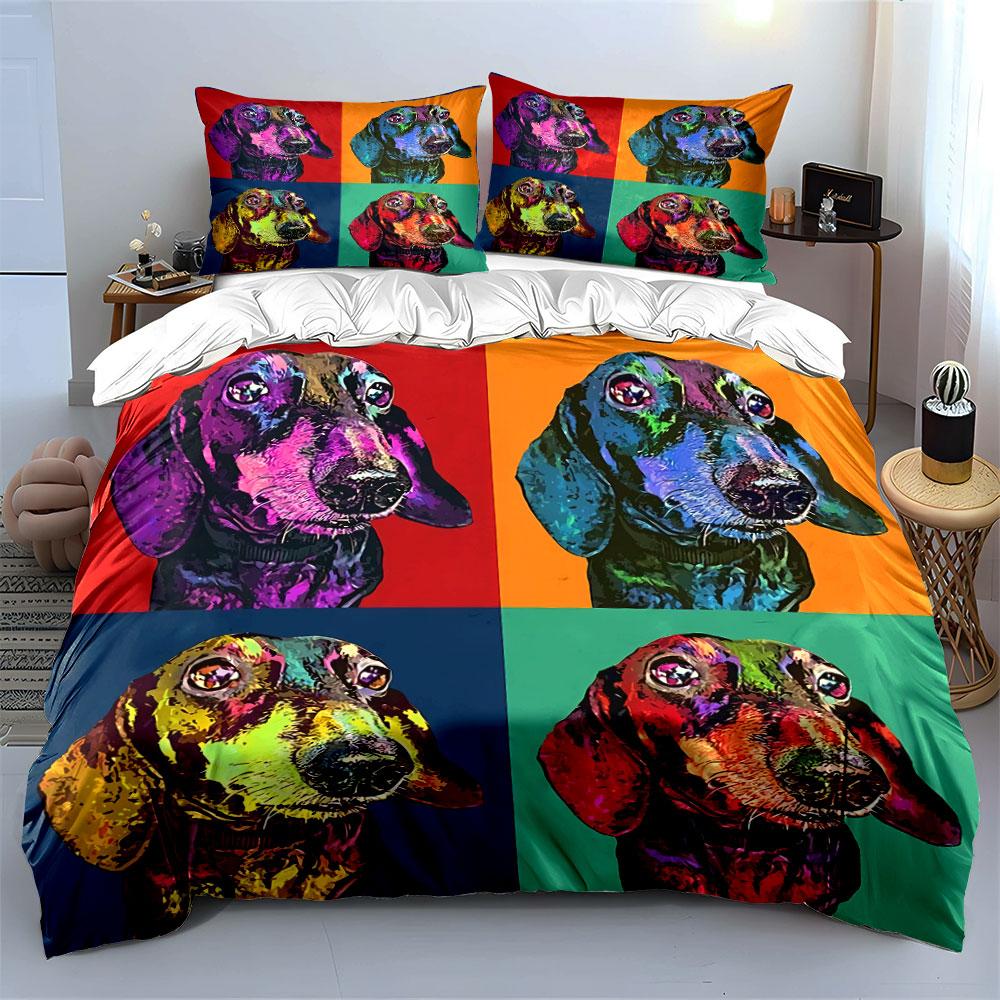 Colorful Pop Art Dog Pattern Bedding Duvet Cover Set Duvet Cover Pillowcases (1*Duvet Cover 2*Pillowcases, Without Duvet Insert)