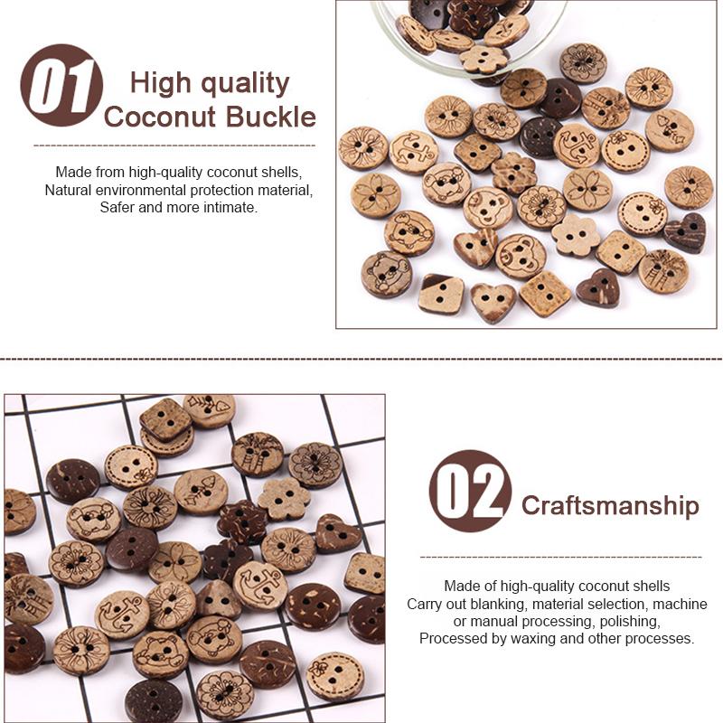 100/50Pcs Diy Wooden Coconut Buttons Natural Wooden Button For Kids Clothing Accessories Handmade Supplies Sewing Handicraft