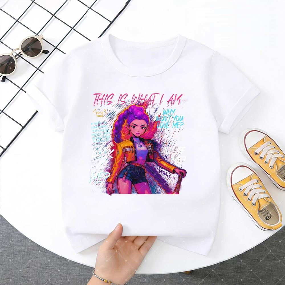 Süßes Cartoon KPop Dämonenjäger Muster Kinder Rosa Pullover T-Shirt für Jungen Mädchen Mode Lässiges T-Shirt