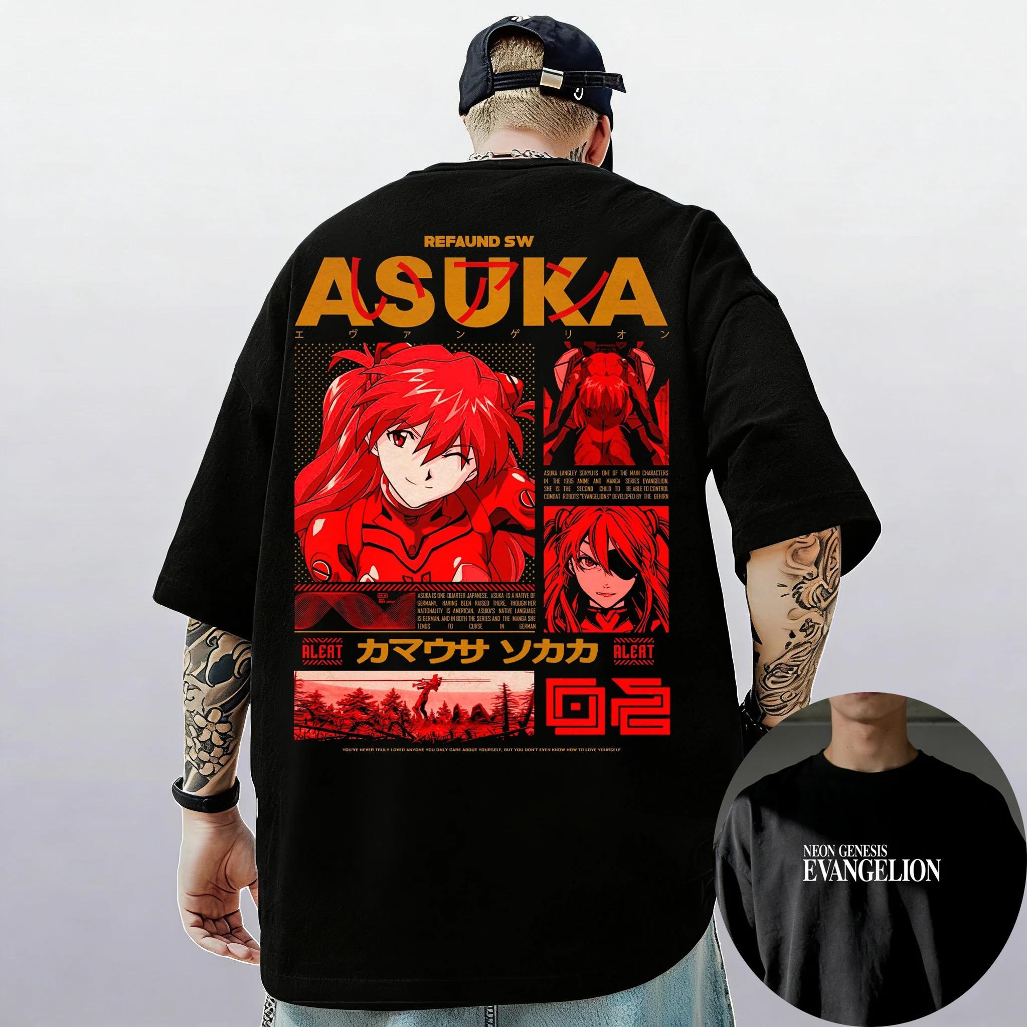 

Неон Genesis Evangelion Аска Лэнгли Сорью Винтажная уличная футболка | Двусторонний принт Унисекс Хлопковая повседневная футболка с коротким рукавом 4XL