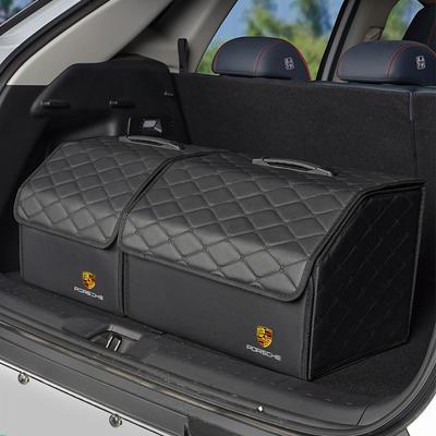 Car Folding Trunk Box Organizer Leather Tidying Storage Bag For 911 718 Taycan Panamera Cayenne Macan Boxster Cayman