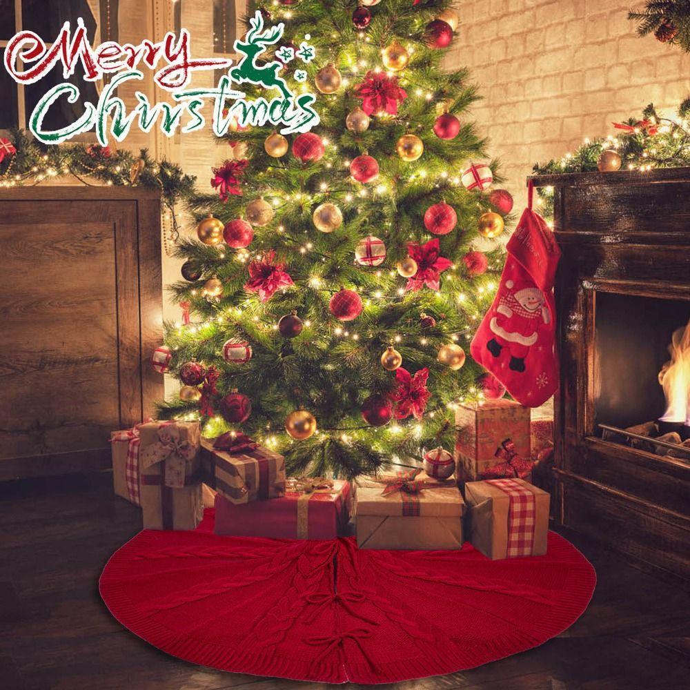 

Soft Tree Skirt Ornament Red Xmas Ornaments Knitted Christmas Tree Skirt Party Favors