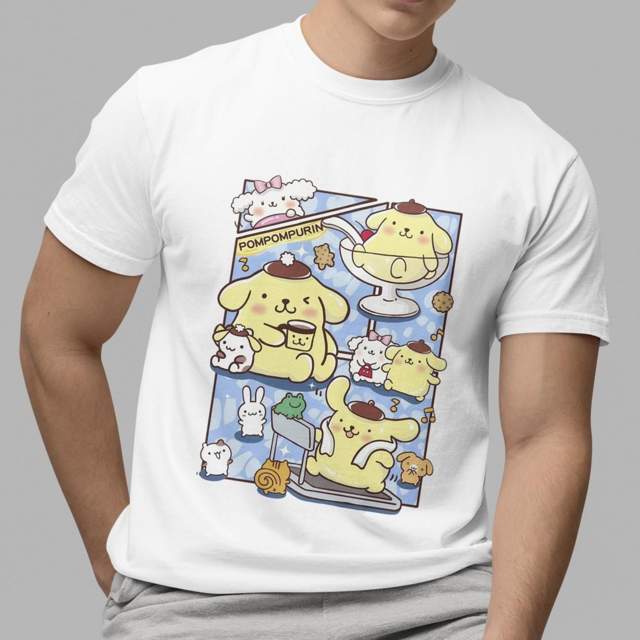 Sanrio Pompompurin Dog White Cute Graphic Kawaii Casual T-Shirt Unisex Tee Top S