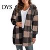 Women Button-up Sweater Coat Open Front Hooded Long Sleeve Easy To Wear Cardigan Plaid Print Knitting Loose Fit Mid-length Knitwear Cozy Knit