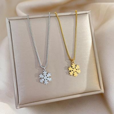 Snowflake Fluttering Minimalist Wind Furnace Real Gold Necklace Female Collarbone Chain With Jewelry
