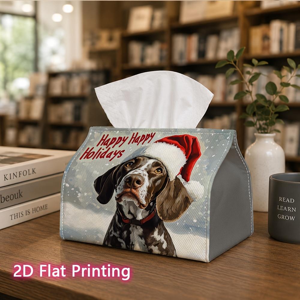 1pc, 2D Flat Printing, Tissue Box Happy Holiday Dog Christmas Card Pattern Printed Tissue Box, Durable Decoration Storage for Kitchen, Living Room, Be