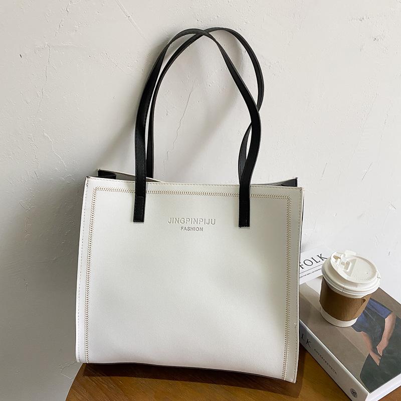 Women Solid Color Magnetic Buckle Square Tote Bag Leisure Large Capacity Handbag PU Shoulder Bags