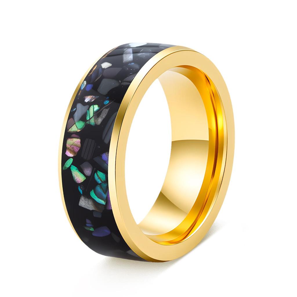 Men's 8mm Titanium Steel Ring with Faux Abalone Shell Inlay - Wedding Band