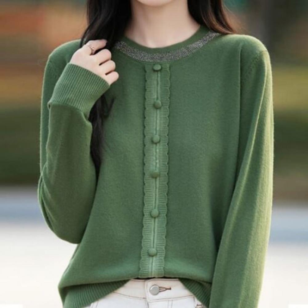 Navava Long Sleeve KniT T shirT buTTon poinT Round Neck Nk2888