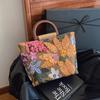 Summer New Arrival Bamboo Handle Elegant Colorful PVC Sequins Linen Embroidery Handheld Tote Bag for Women - Versatile