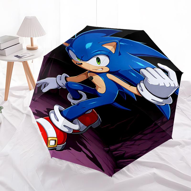 

1pc Sonic Christmas AdventureAutomatic Opening Closing Umbrella with Portable Tri-Fold Design, 8-Bone Iron Frame, Outdoor, Festive Gift for Fans, Trav