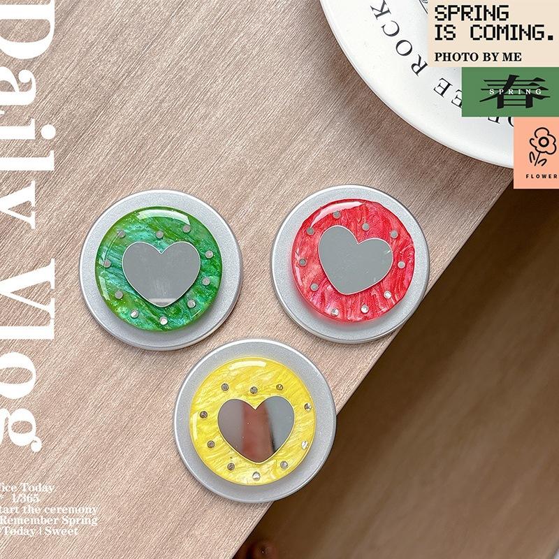 Original Small Love Mirror Rhinestone Round Ring Buckle Telescopic Mobile Phone Airbag Bracket Magnetic Attraction Suitable For Magsafe