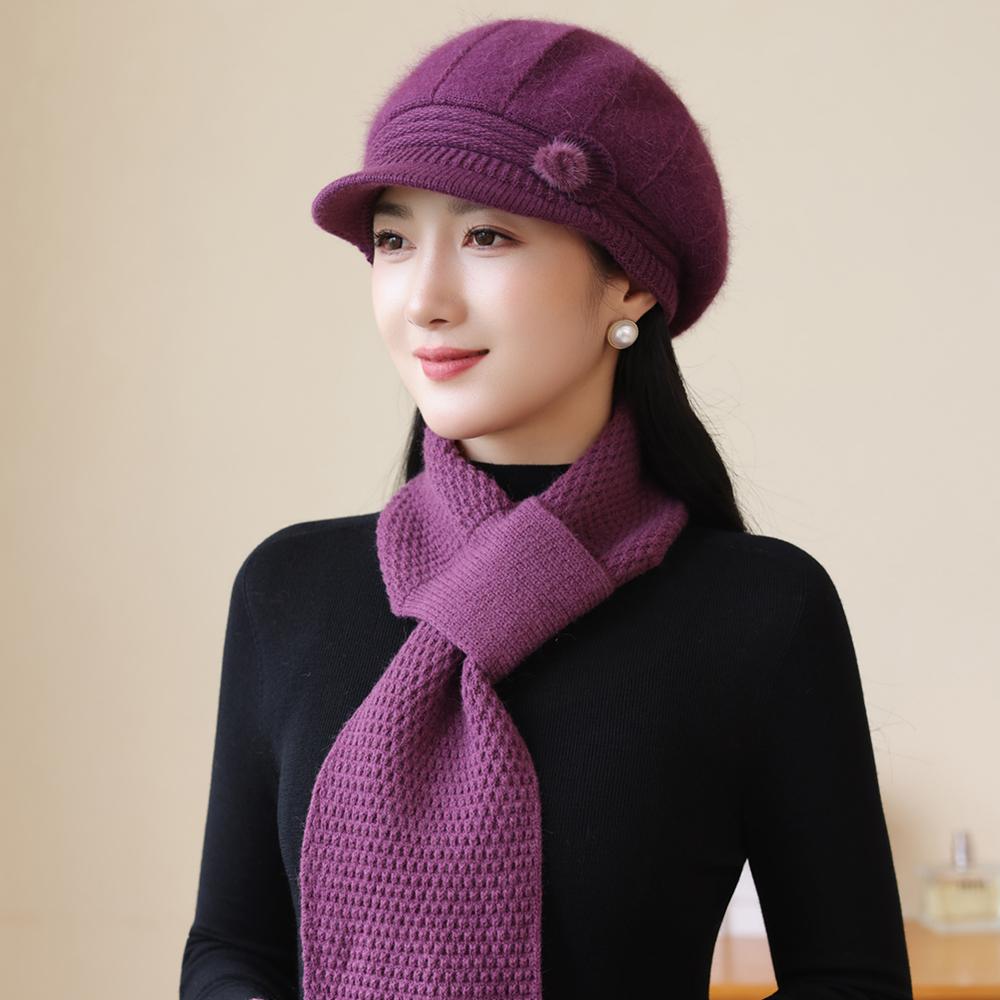 New Women Fashion Winter Warm Suit Female Dandy Hats For Women Casual Rabbit Fur Blend Knit Hat Winter Warm Cap Set