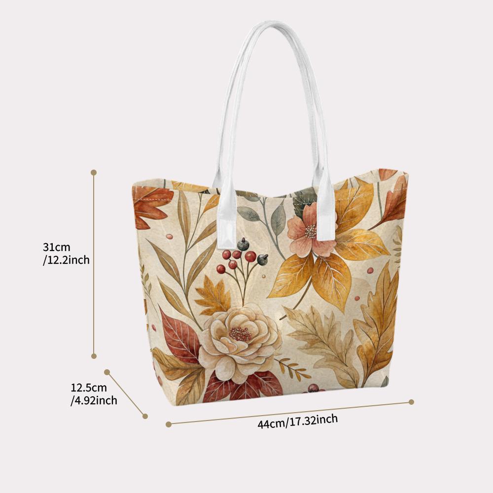 Vintage Autumn Floral Women Tote Bag Portable Daily Shoulder Bag for Shopping Work
