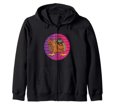 Turkey Pilgrim Hat Thanksgiving Pompom Sunglasses Zip Hoodie