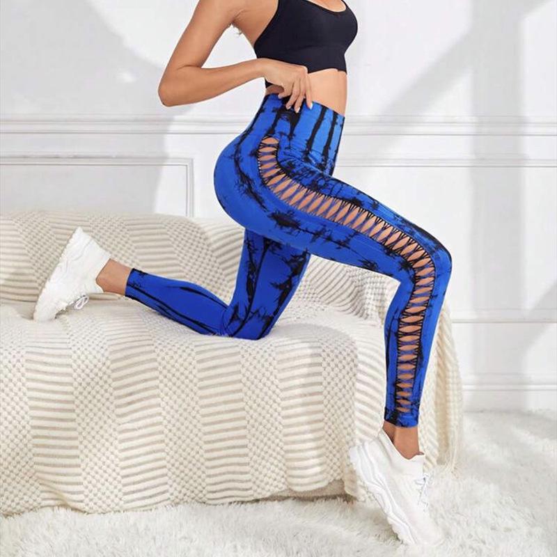 Women s High-Waisted Tie-Dye Yoga Pants with Side Cutouts for Running, Fitness, and Sports Medium