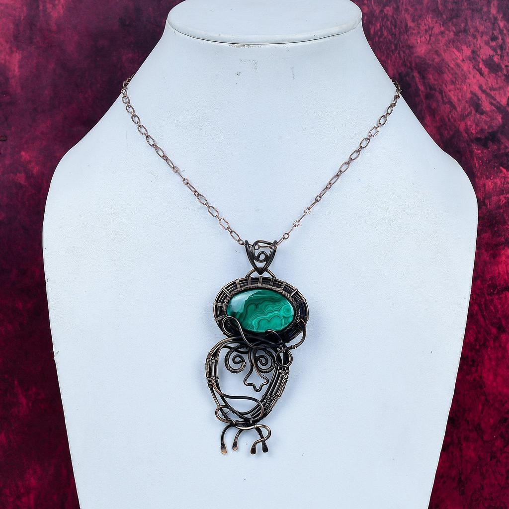 Malachite Pendant Handmade Gemstone Pendant Copper Wire Wrapped Antique Jewelry