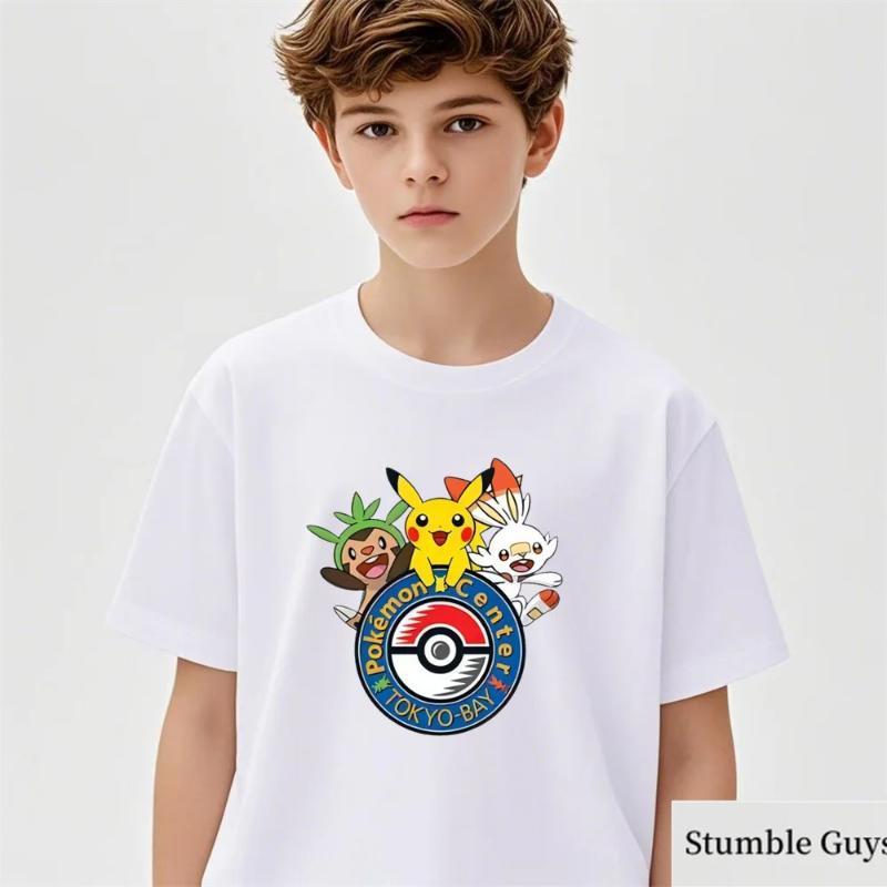 Anime Pokemon T-shirt Kids Cartoon Pikachu Gengar Printed Tshirt Casual Boys Clothes Girls Birthday Gifts Fashion Teen Tops