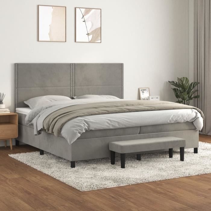 3137803 vidaXL Divan Bed and Mattress Light Grey 200x200cm Velvet