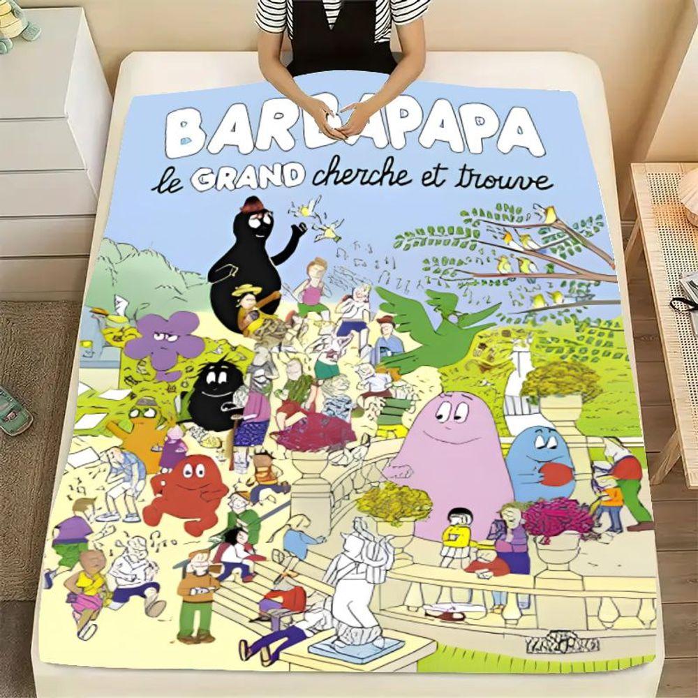 

BARBAPAPA le GRAND cherche et trouve Plush Blanket - Cozy Cartoon Throw Blanket Featuring Vibrant Barbapapa Characters in a Play 75x90cm