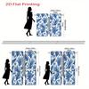 Flat Printing Curtains Blue Floral Leaf Pattern Curtain Polyester Fabric Material Home Deco Set Of 2 Made With Rod Pocket