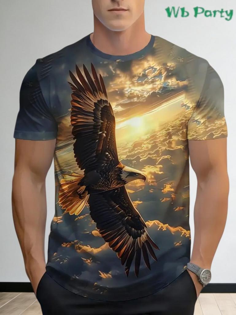 Fashion 3D Eagle Print T Shirt for Men Animal Graphic T-Shirt Casual Loose Round Neck Short Sleeve Tops Summer Men's Clothing