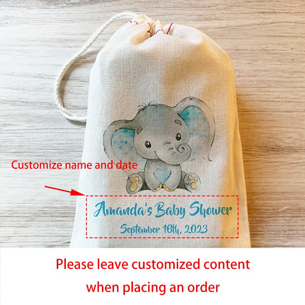 

Custom Elephant Favor Bag Baby Elephant Theme Baby Shower Girl or Boy Thank You Kindergarten NewBorn Birthday Party Decor 5pcs 13X18cm