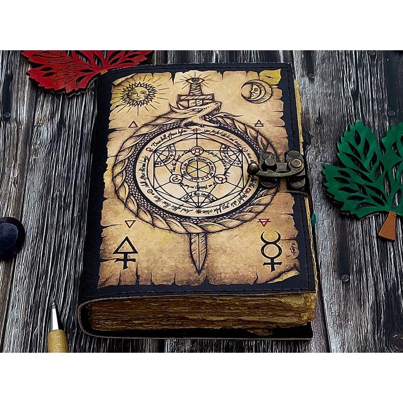 Leather Journal Alchemy Scroll Ouroboros Journal Circle of Transmutation Book For Men Women Traveling Sketchboo Blank Spell Book of Shadows