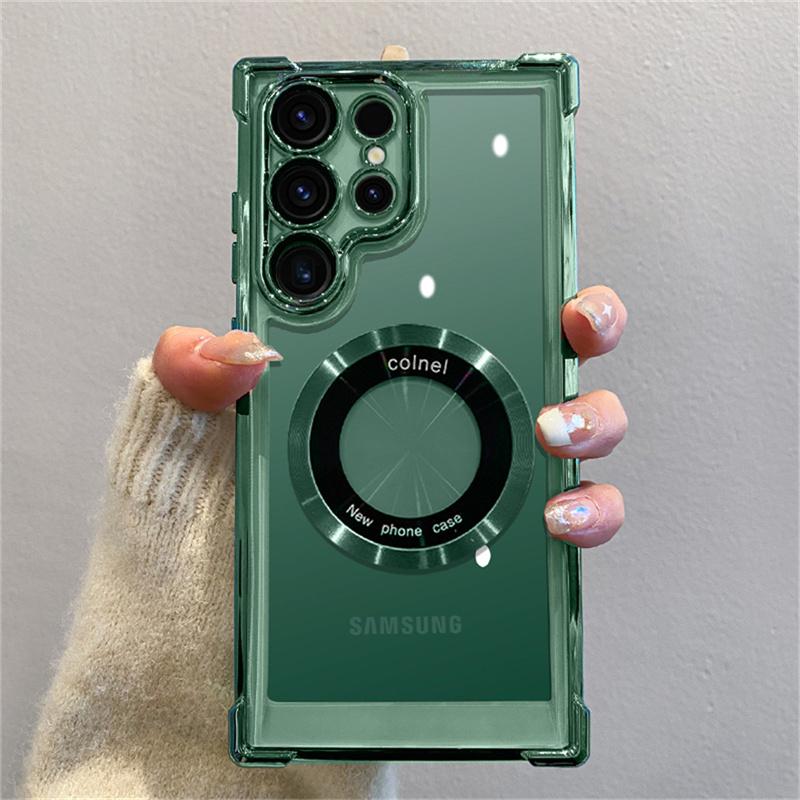 For Magsafe Plating Magnetic Phone Case For Samsung Galaxy S25 S24 S23 S22 Ultra S21 Plus S20 FE Wireless Charge Clear Cover
