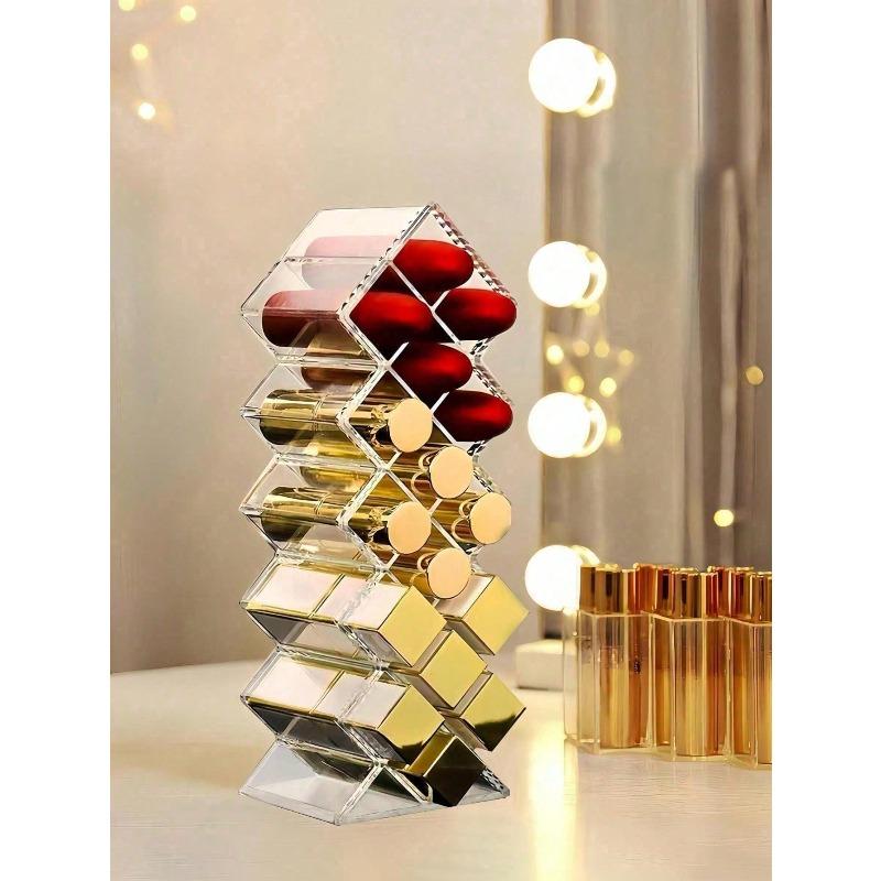 1 boîte de rangement pour rouge à lèvres, Organisateur de maquillage, Support tour à 16 emplacements pour rouge à lèvres, Boîte de rangement pour étagère à parfums