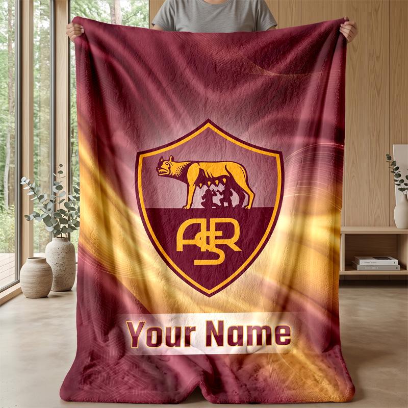 Custom Text Flannel Throw Blanket, Lightweight Cozy Bed Sofa BlanketAS Roma