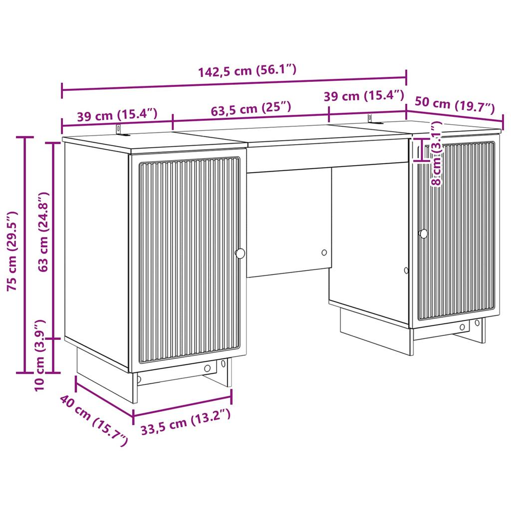 Glossy White Wooden Desk 142.5 X 50 X 75 Cm