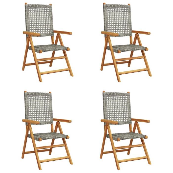 VidaXL Chaises inclinables de jardin lot de 4 gris rotin bois massif, siège de jardin, chaise de patio, chaise à manger de 3214523