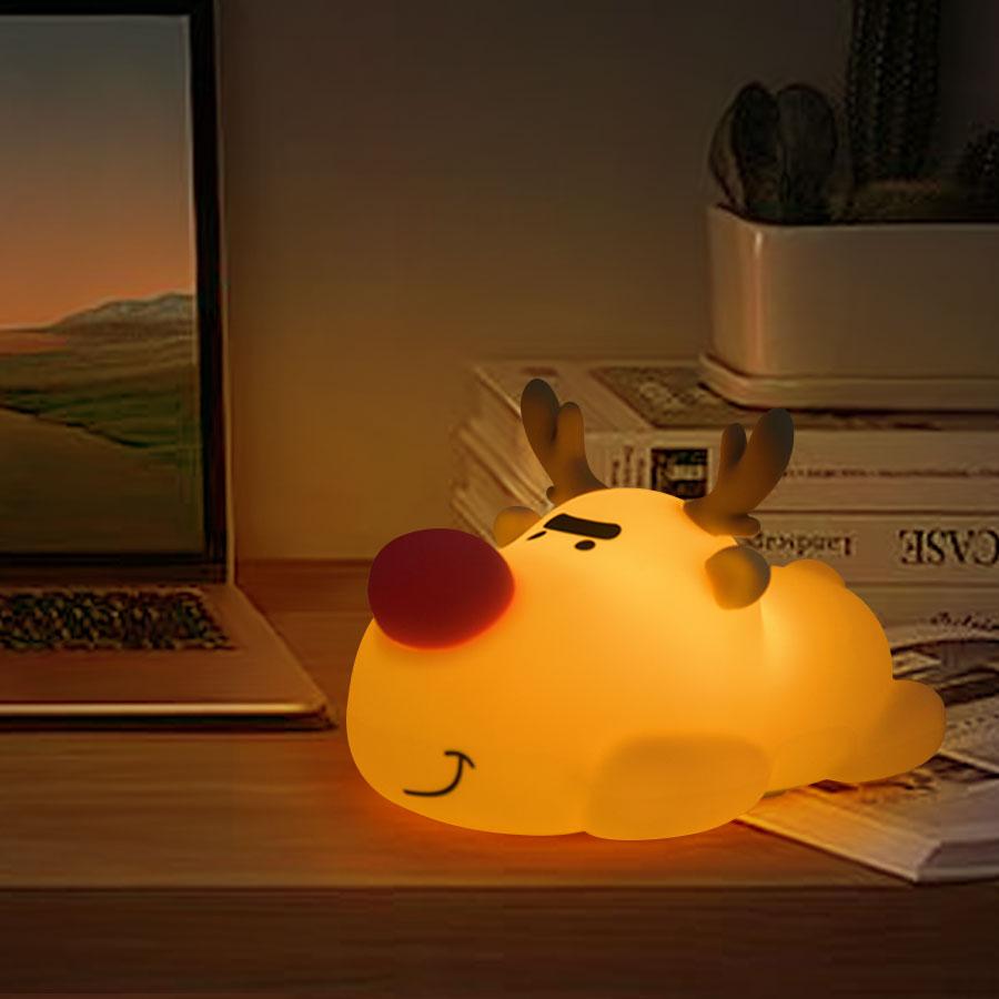 LED Night Lights Reindeer Silicone Night Lamp USB Charging Sleeping Lamp Timing Room Decor Christmas Gifts Led Lights For Kids