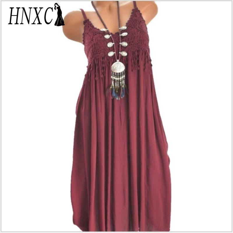 HNXC Women's Fashion Summer Spring Solid Color Print Sleeveless Suspenders High Waist Casual Dresses