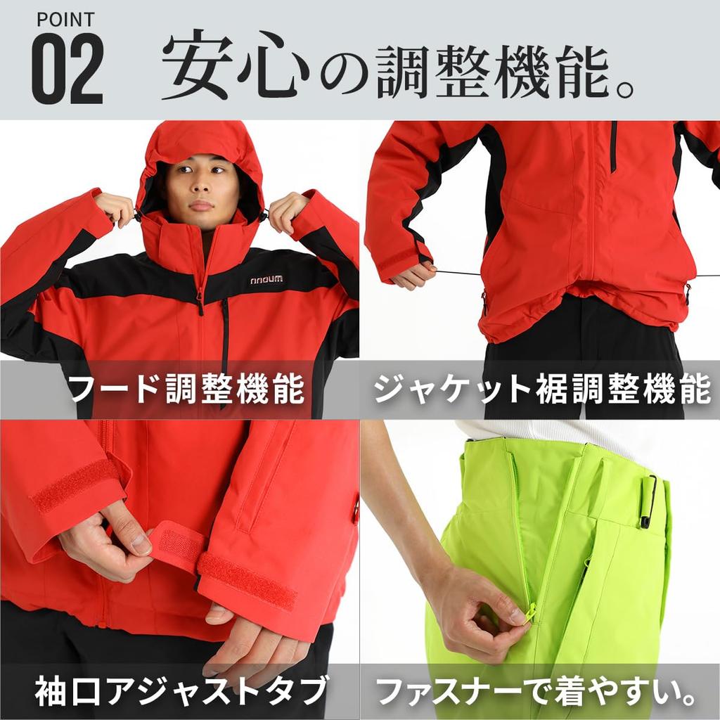 NNOUM Ski Wear Top and Bottom Ease of Water Resistance Available In a Variety of Colors Men's Set, Movement, 10,000ml, Lightweight, Warm, Hooded,