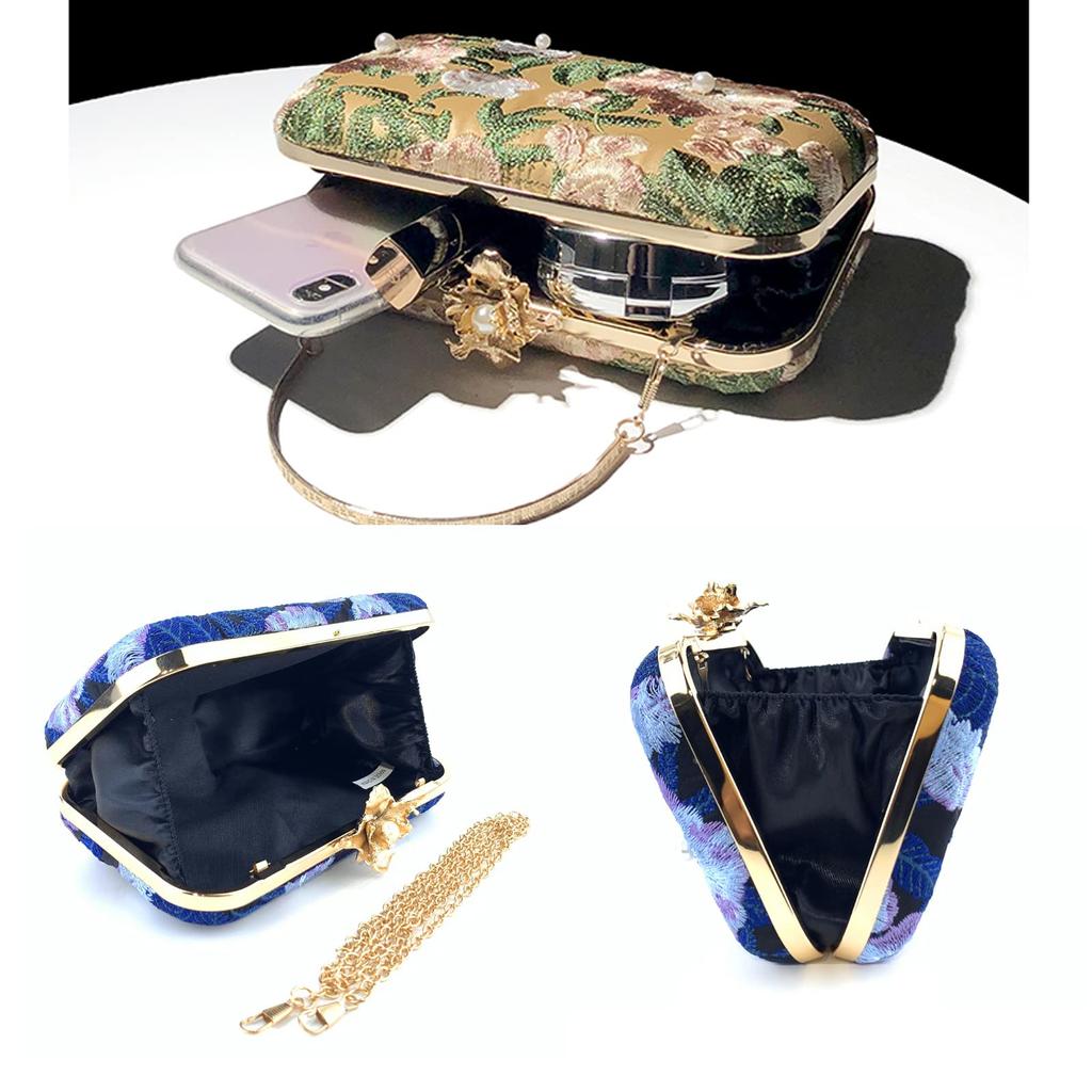 [notunu] Party Bag, Traditional Chinese Style, 2-Way, Embroidered, Retro Clutch Bag, Shoulder Bag, Hanfu, Cheongsam, Wedding, Banquet, Date, Outing,