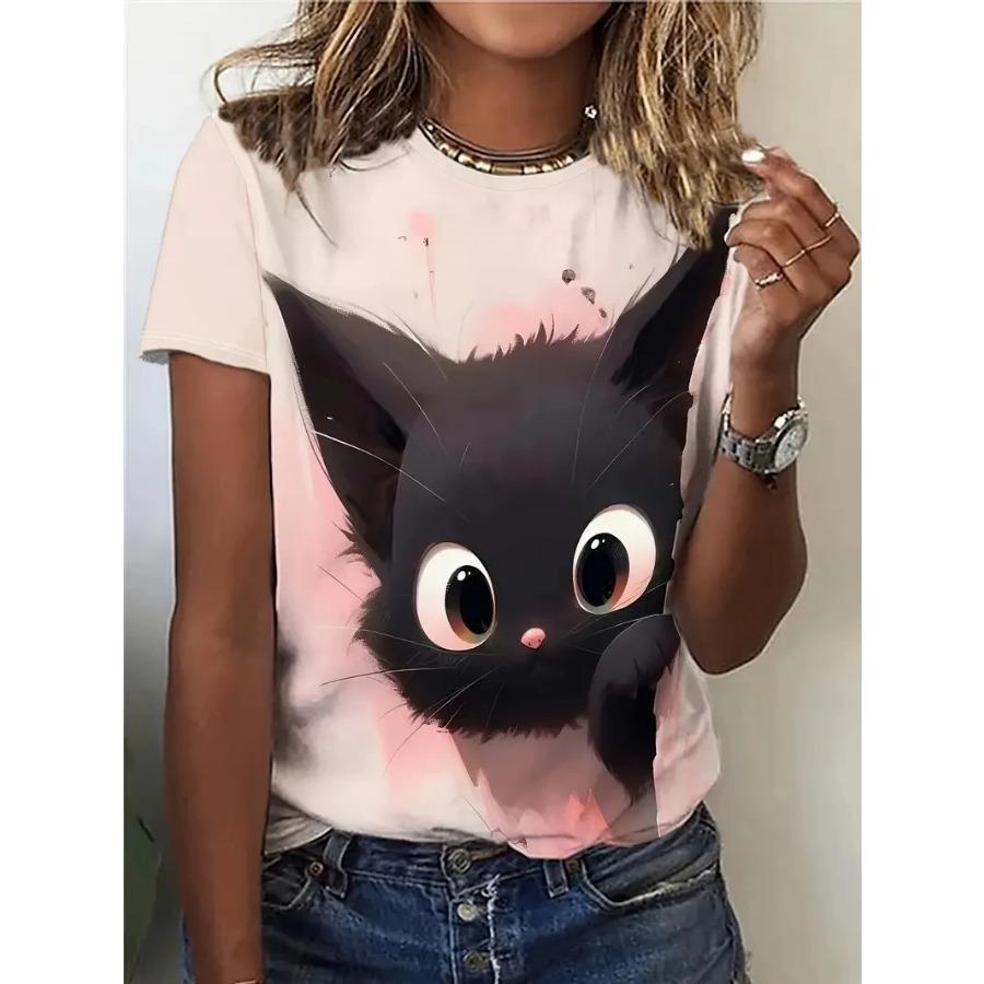Women's T-shirt 3d Cute Animal Fashion Cat Print Female T-shirt Summer Tops T-shirt Casual Short Sleeve Y2k Oversized Clothing