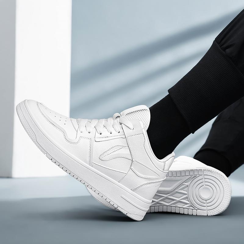 Leather Casual Sneakers Men Sport Platform 6cm 8cm Elevator Shoes Increase Heightening Invisible Height Increasing Shoes White