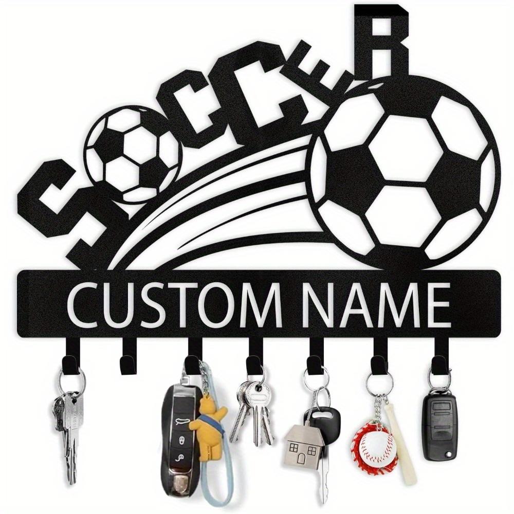

Metal Key Holder Wall Rack Soccer Theme Personalized Name Hook Entryway Decor Organizer 10in