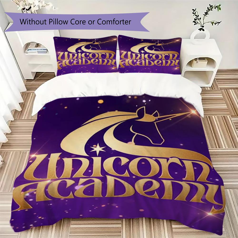 Unicorn Academy Pattern Bedding Uilt Set Uilt Cover Pillowcase Home Decoration Birthday Gift (1 * Duvet Cover + 2 * Pillowcase Without Core)95