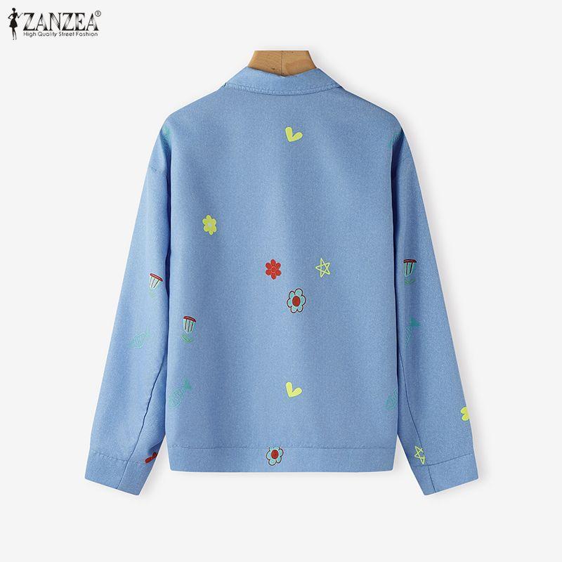 ZANZEA Women Casual Turn Down Collar Long Sleeve Print Blouse